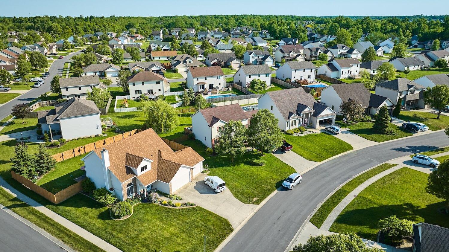 Suburban homes aerial view